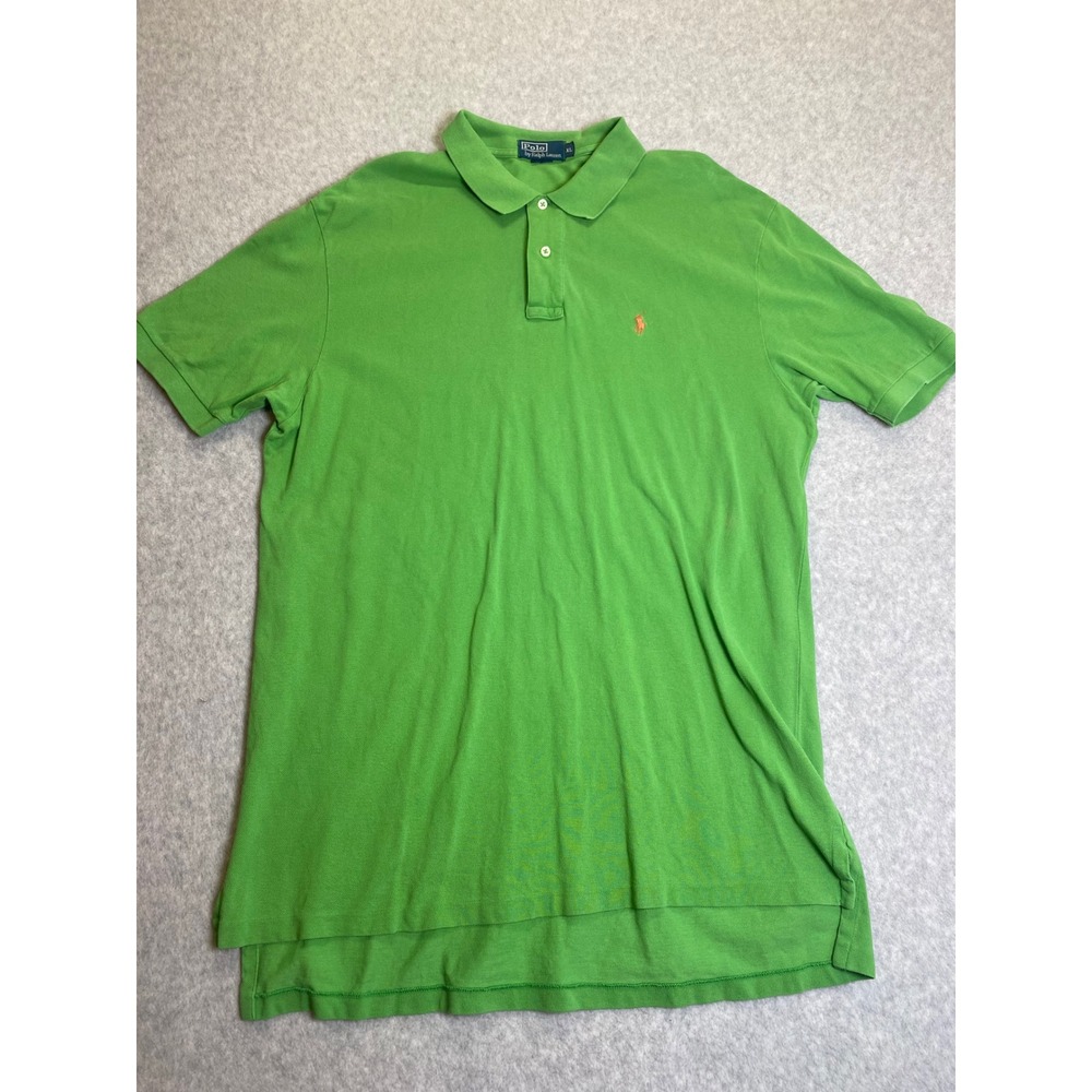 Polo Ralph Lauren Mens XL Green Short Sleeve Pique Polo Shirt Orange Pony Logo